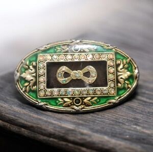 Vintage Catherine Popesco Crystal Enameled Art Deco Brooch